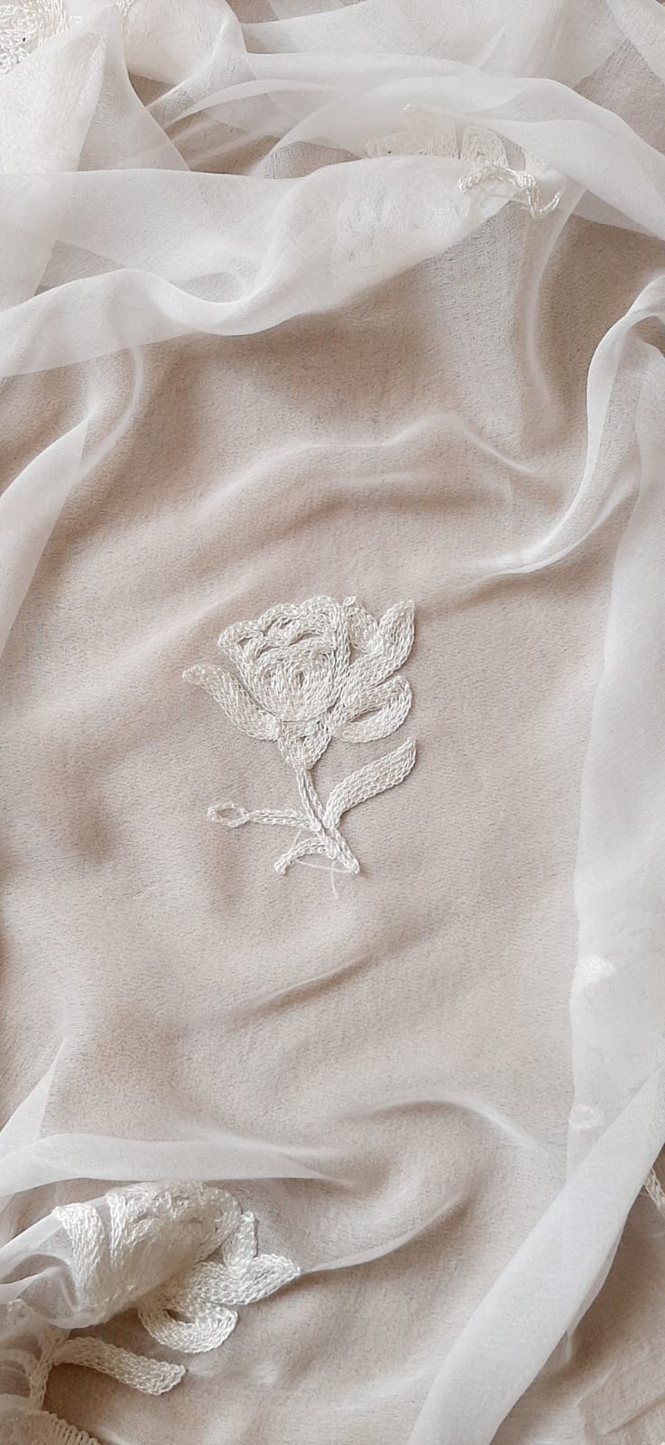 Embroidered Rose Motifs Chiffon Lucknowi Chikankari Dupatta