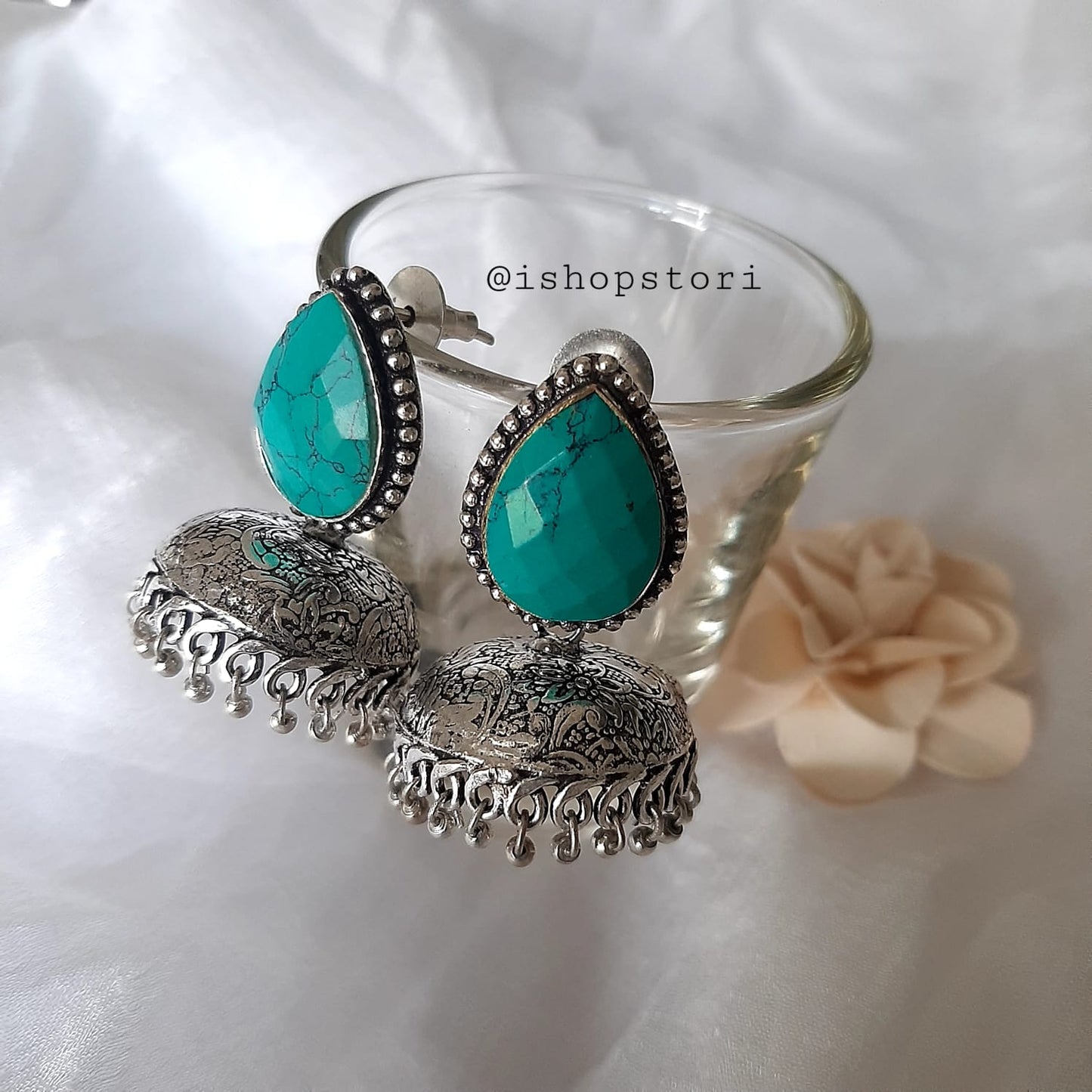 Pranita Monalisa Stone Oxidised Jhumki Earrings