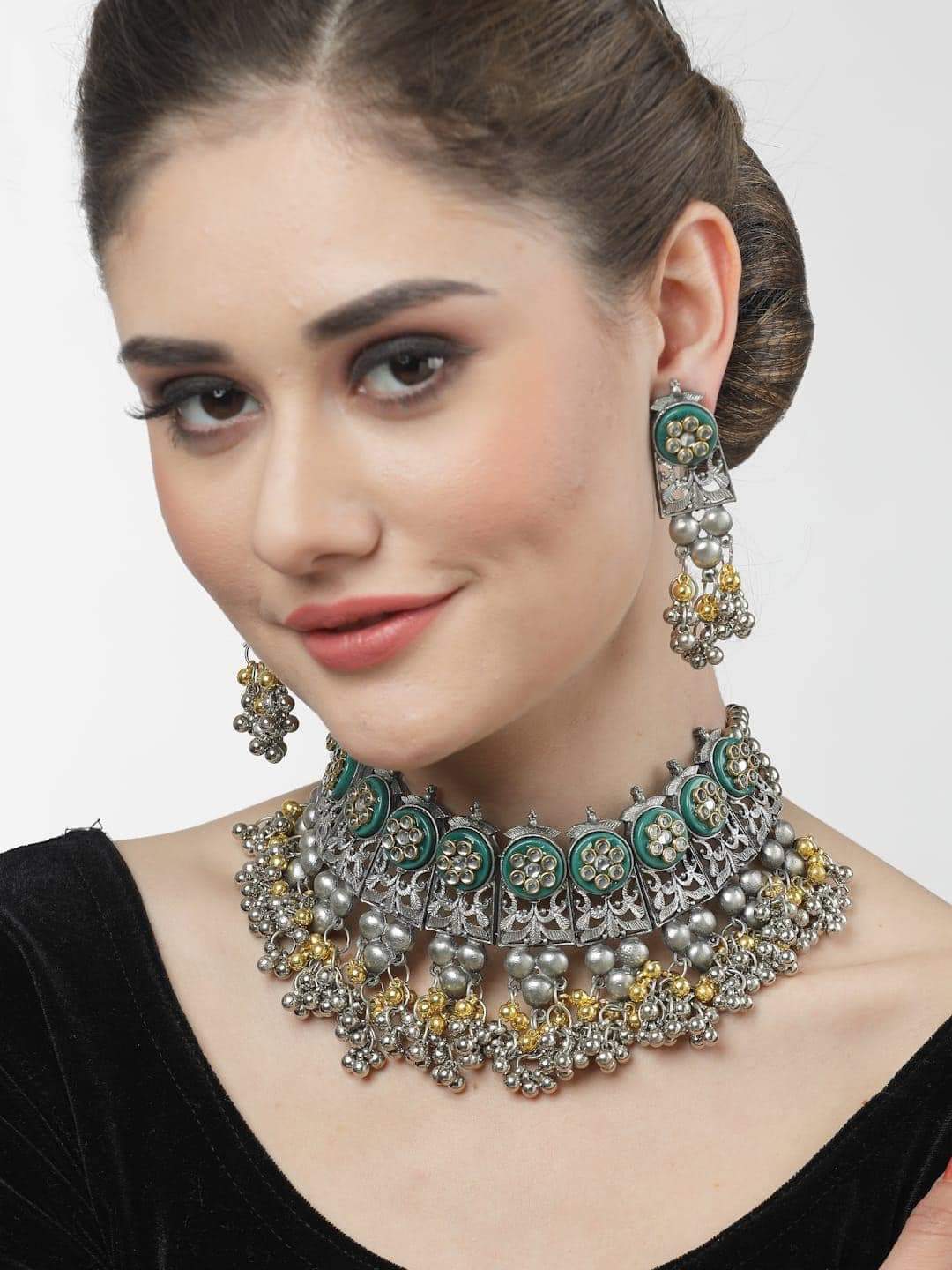 Harshali Dual Shade Oxidised Necklace Set