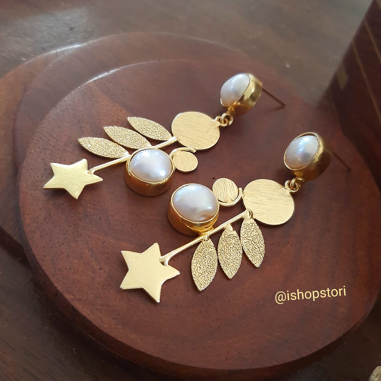 Star & Petals Natural Pearls Statement Earrings