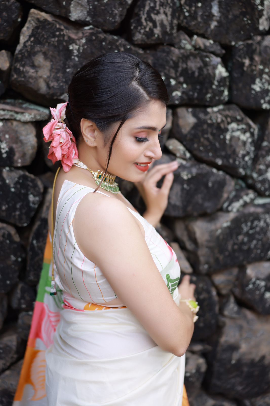 Ivory White Soft Silk Saree With Woven Leaves