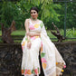 Ivory White Soft Silk Saree With Woven Leaves