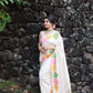 Ivory White Soft Silk Saree With Woven Leaves