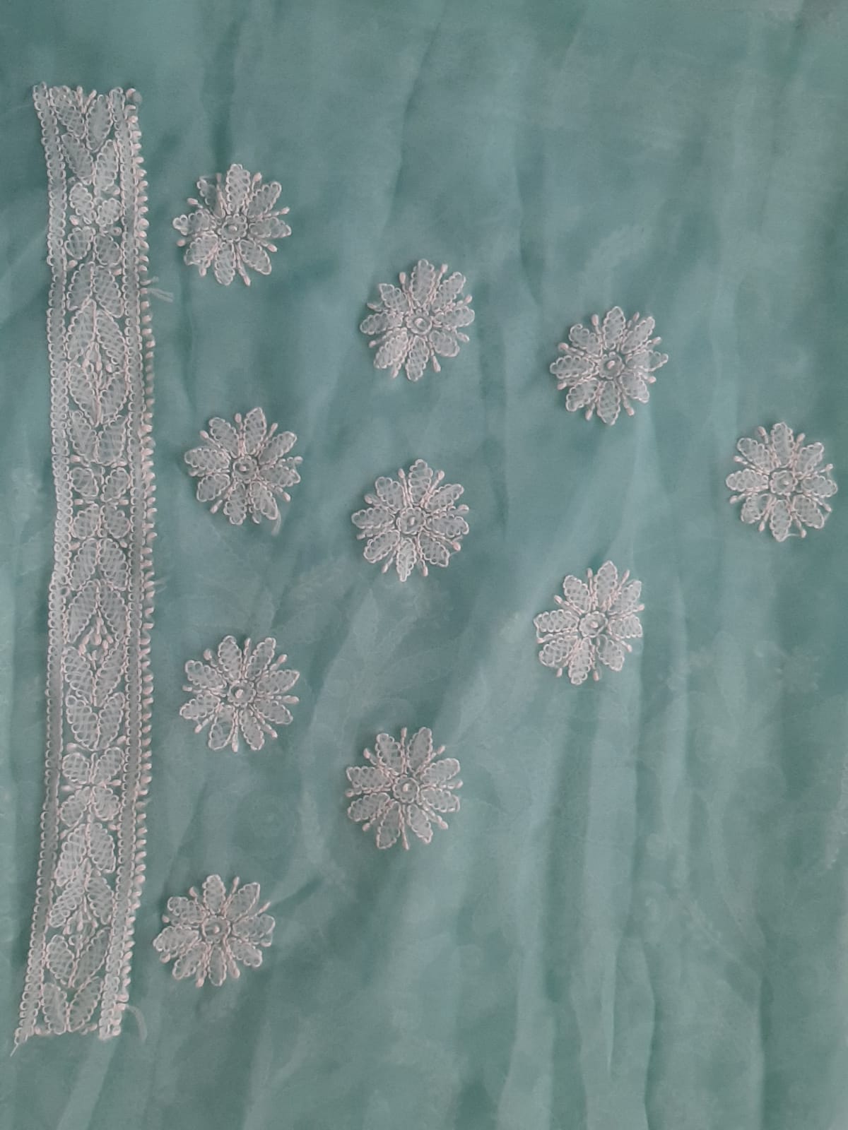 Seagreen Noor Full Jaal Hand Embroidered Lucknowi Chikankari Saree