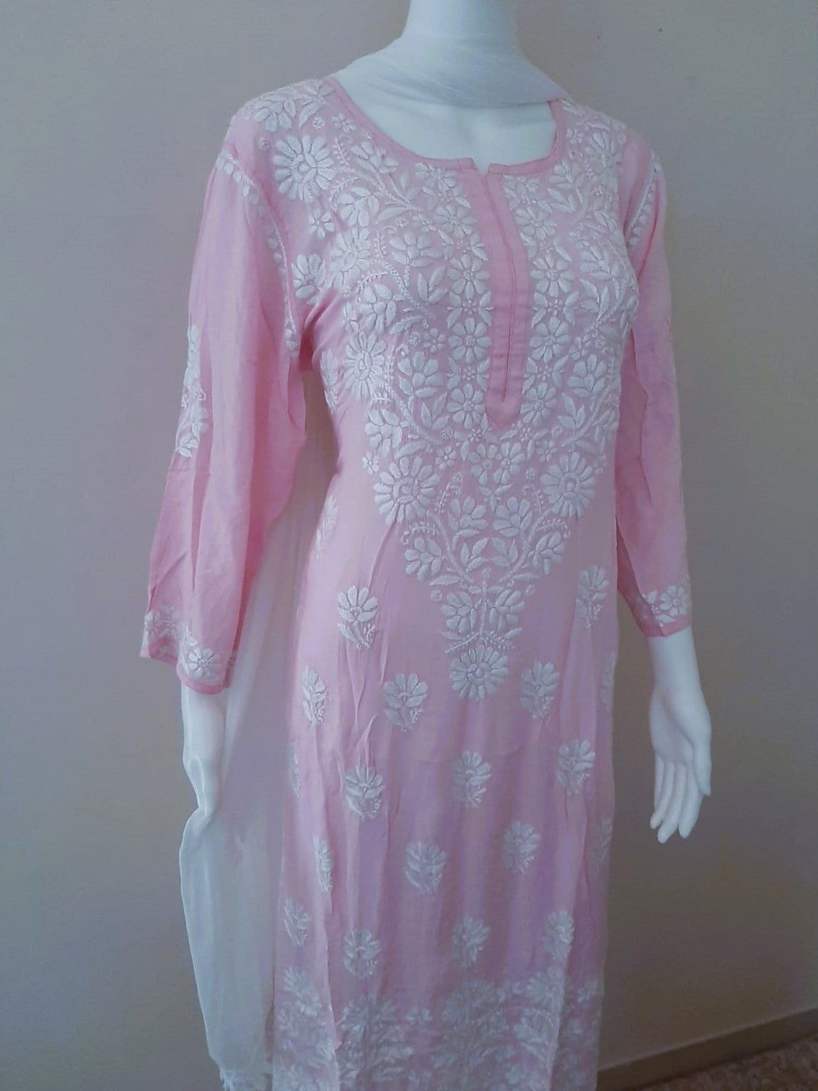 Kaaya Baby Pink Modal Chikankari Kurti