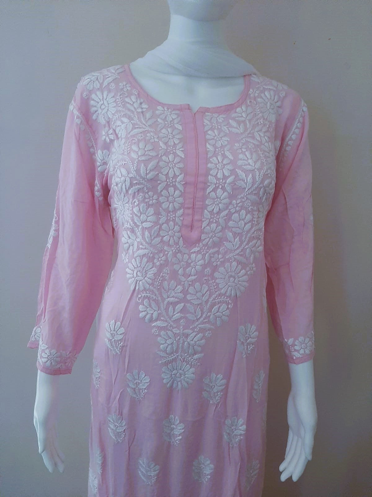 Kaaya Baby Pink Modal Chikankari Kurti