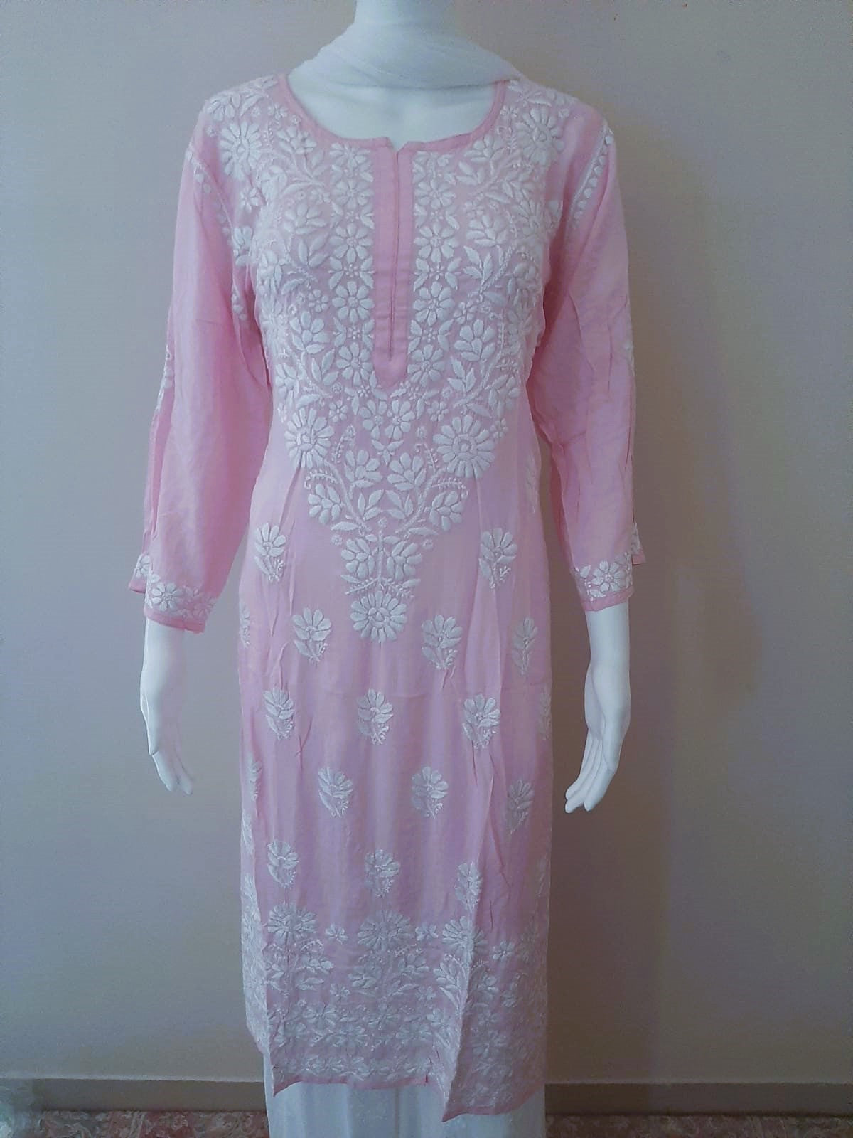 Kaaya Baby Pink Modal Chikankari Kurti