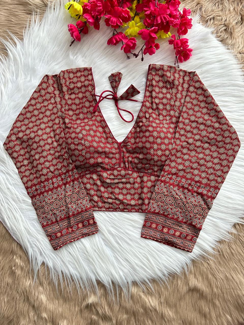 Ajrakh Long Sleeved Printed Cotton Blouse