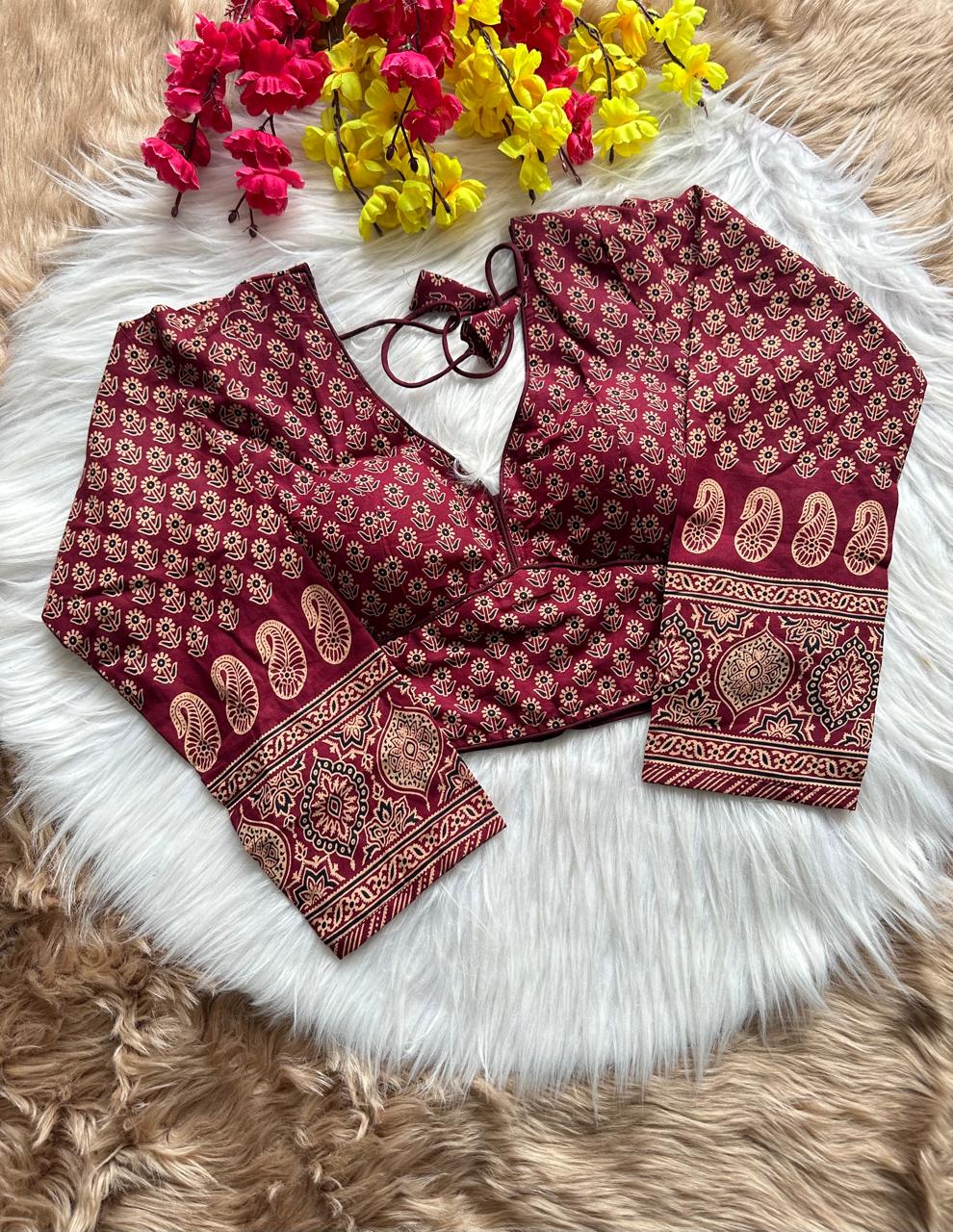 Ajrakh Long Sleeved Printed Cotton Blouse