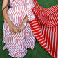 Red Chevron Printed Handloom Cotton Mulmul Saree