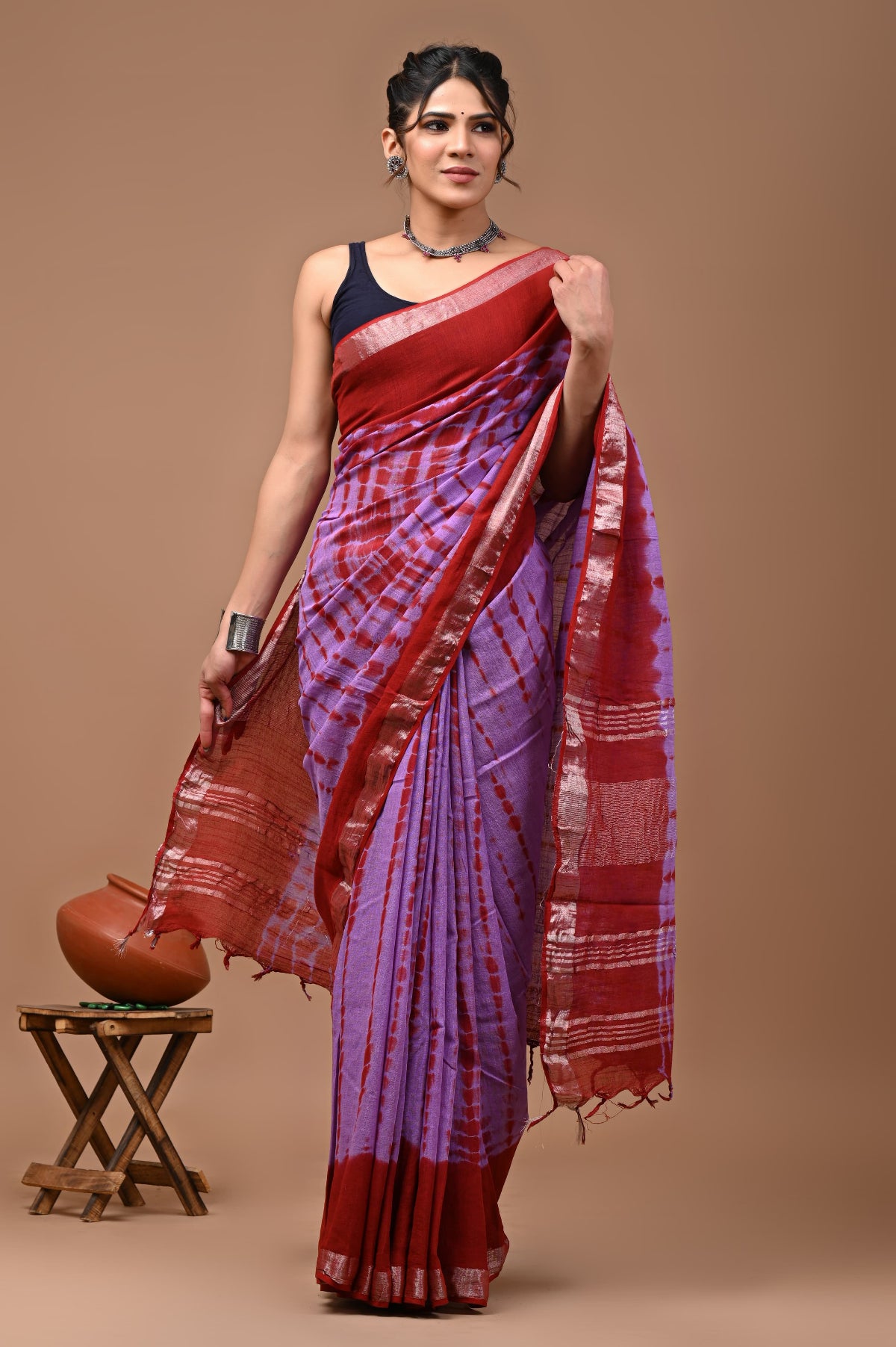 Buy Purple Linen Saree Online-STORI