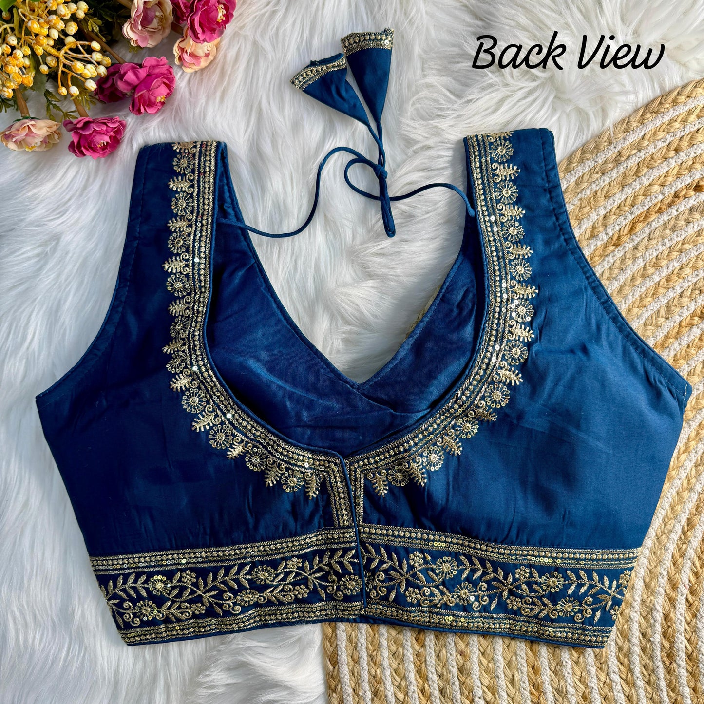 Zari Embroidered Soft Silk Blouse With Elbow Sleeves