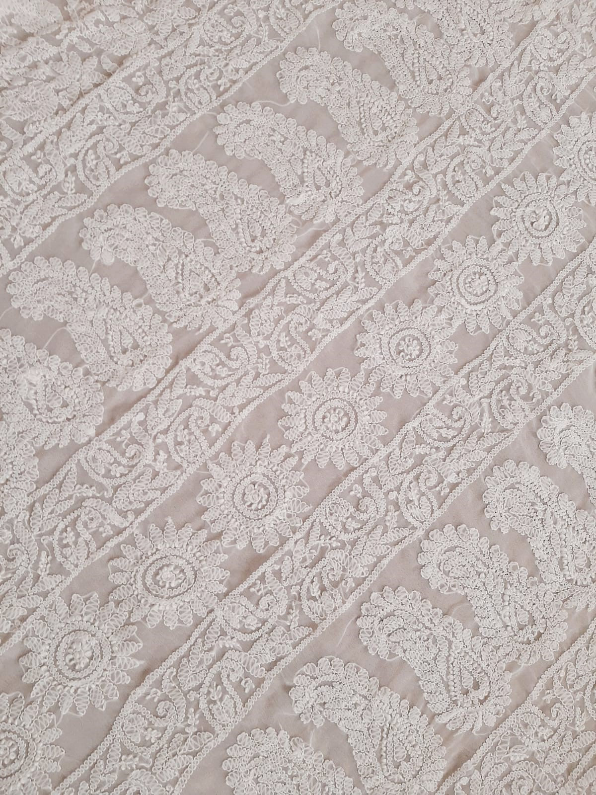 Pearl White Noor Full Jaal Hand Embroidered Lucknowi Chikankari Saree