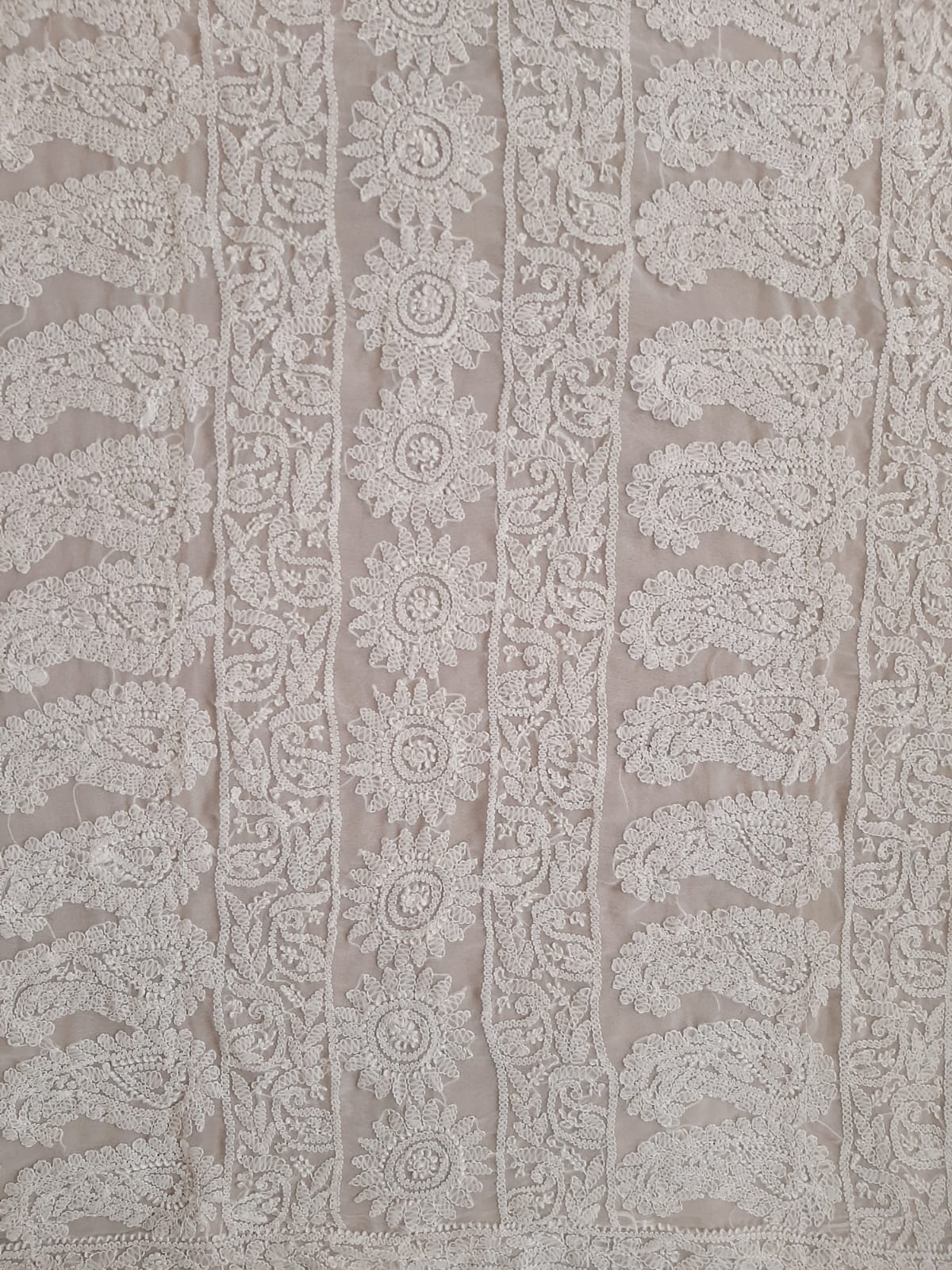 Pearl White Noor Full Jaal Hand Embroidered Lucknowi Chikankari Saree