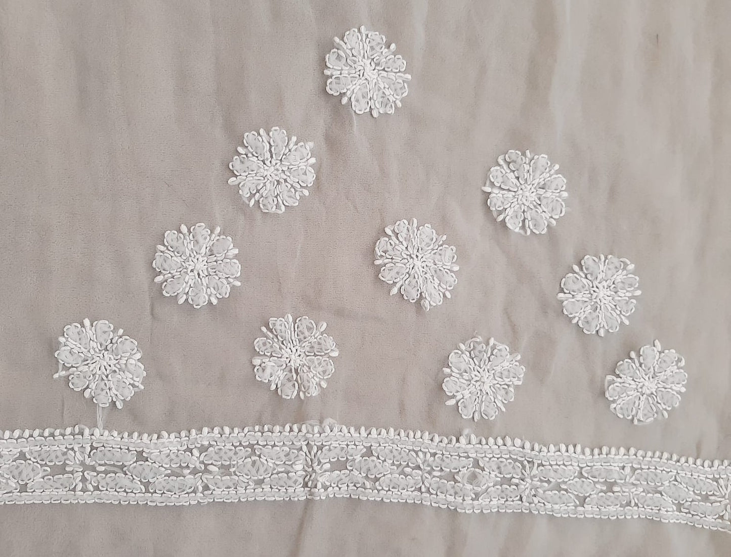 Pearl White Noor Full Jaal Hand Embroidered Lucknowi Chikankari Saree