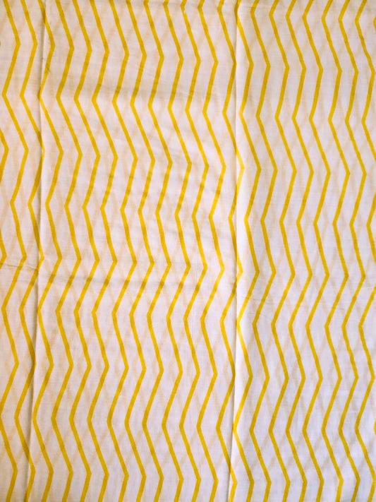 Yellow Chevron Printed Handloom Cotton Mulmul Saree