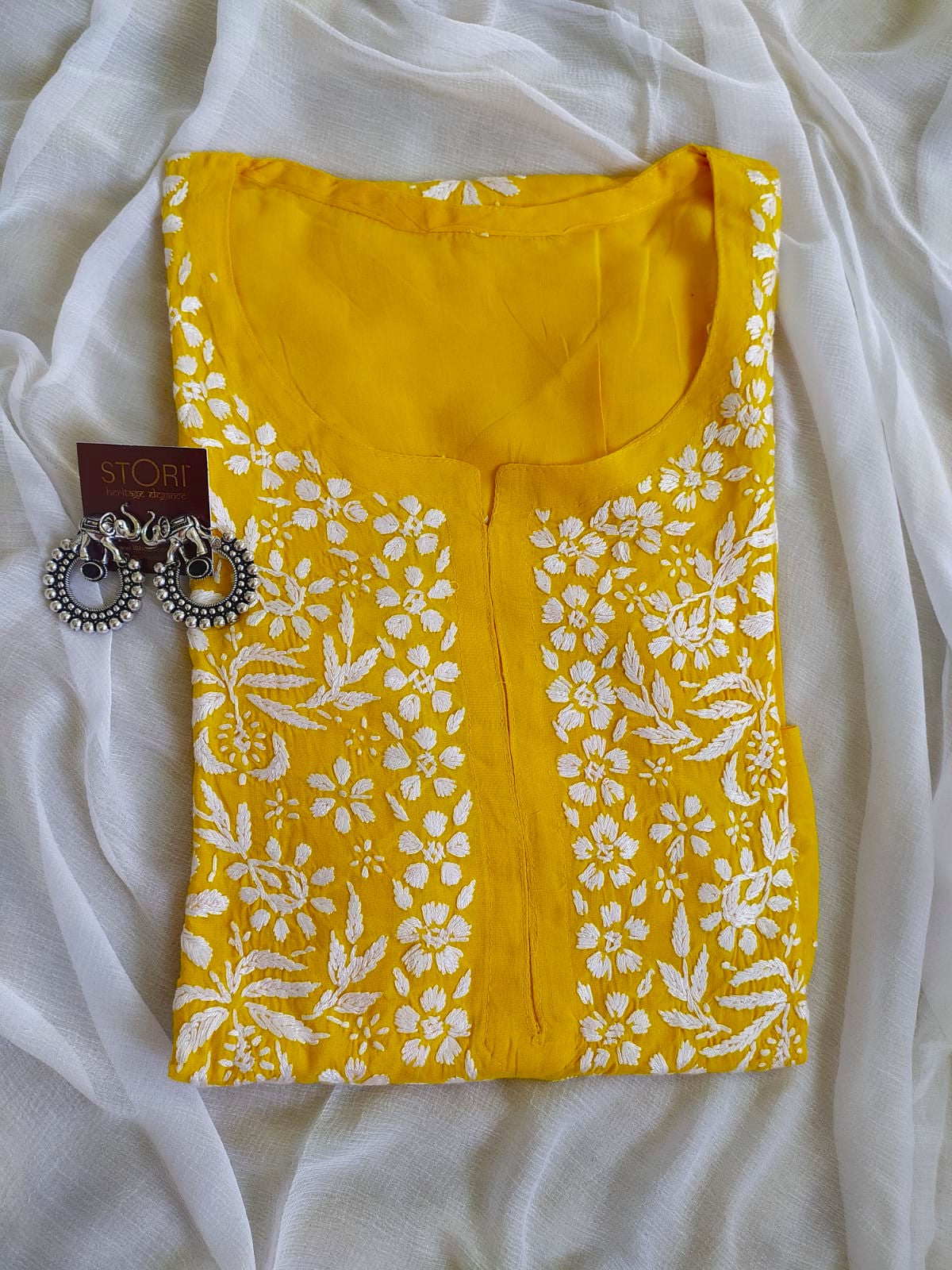 Zaarah Mango Yellow Handcrafted Soft Modal Cotton Chikankari Kurti