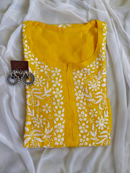 Zaarah Mango Yellow Handcrafted Soft Modal Cotton Chikankari Kurti