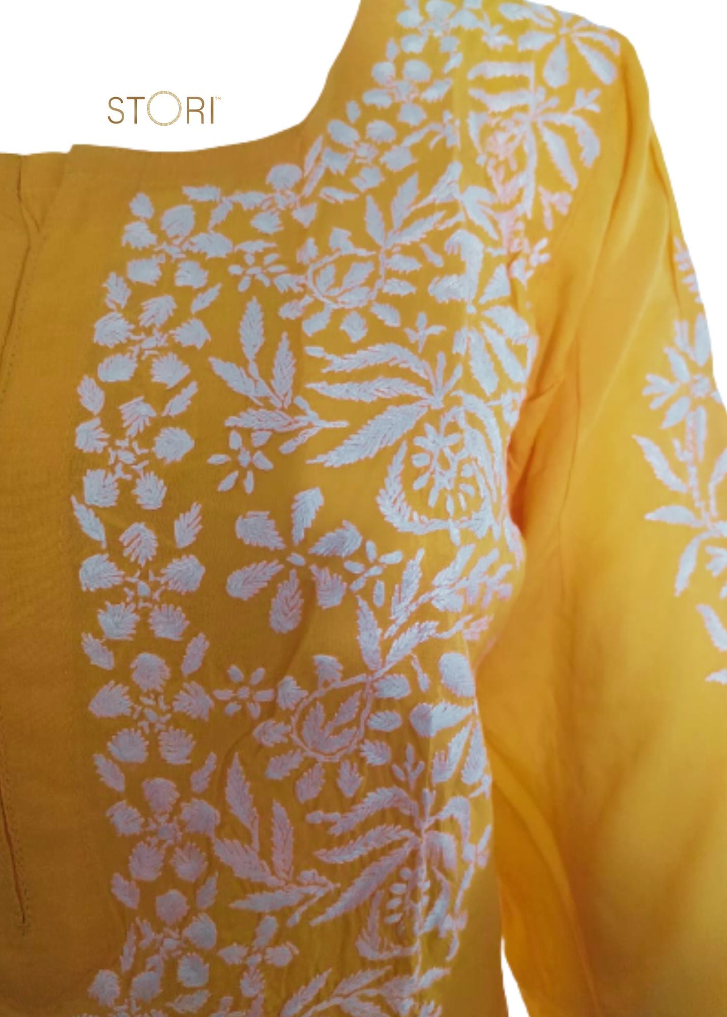 Zaarah Mango Yellow Handcrafted Soft Modal Cotton Chikankari Kurti