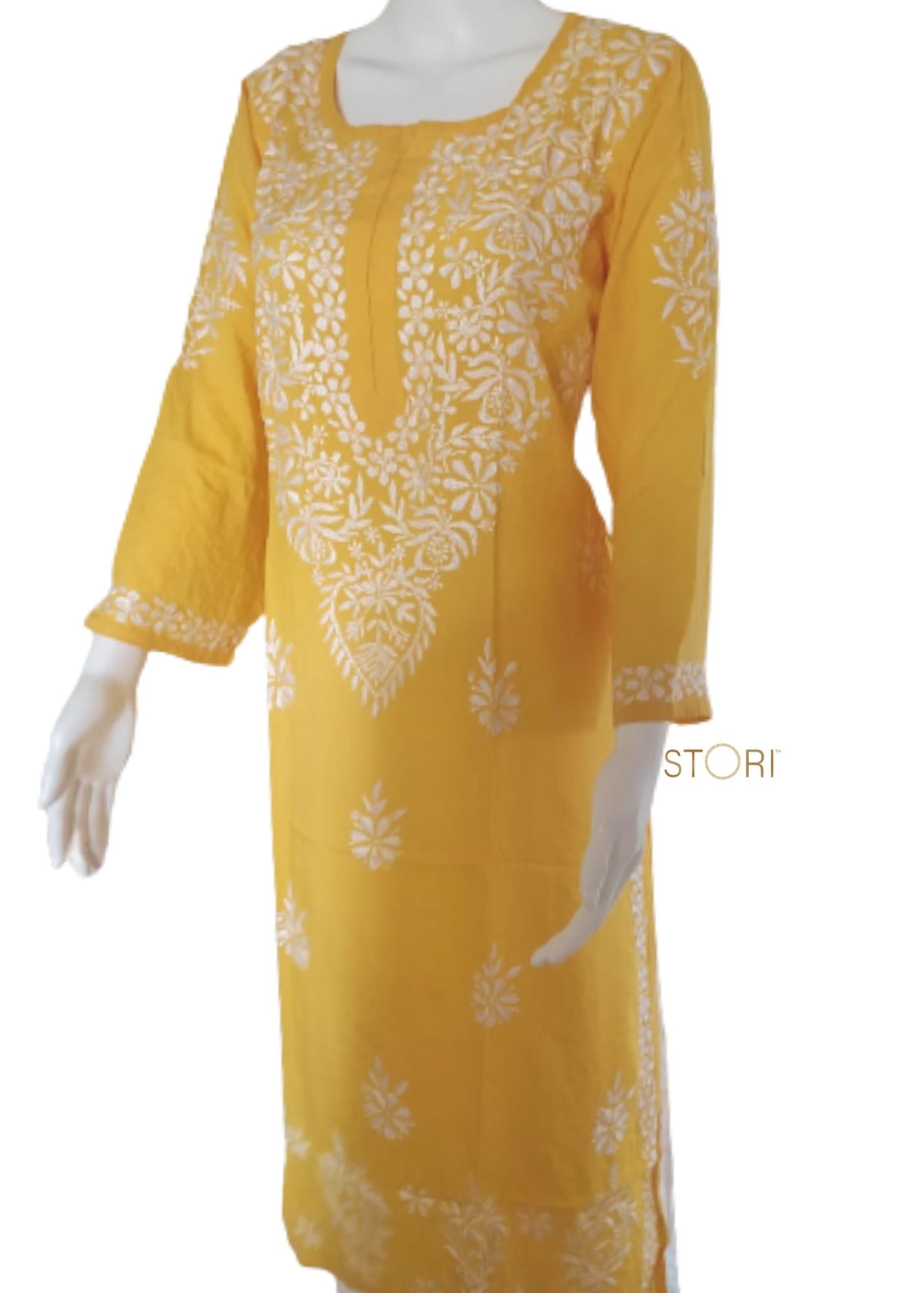 Zaarah Mango Yellow Handcrafted Soft Modal Cotton Chikankari Kurti