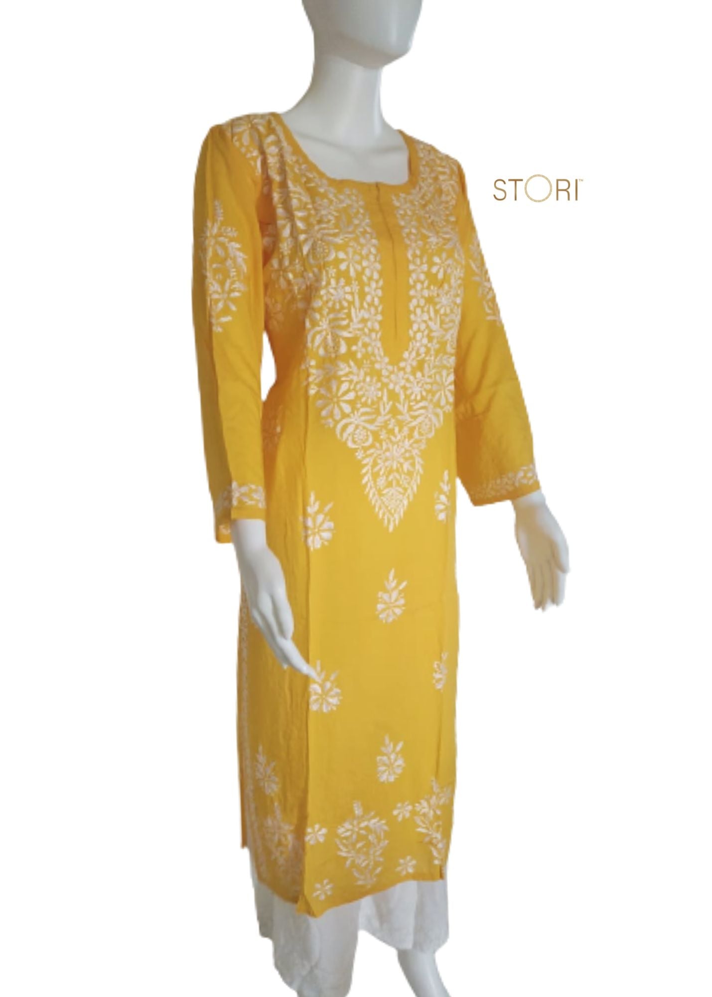 Zaarah Mango Yellow Handcrafted Soft Modal Cotton Chikankari Kurti