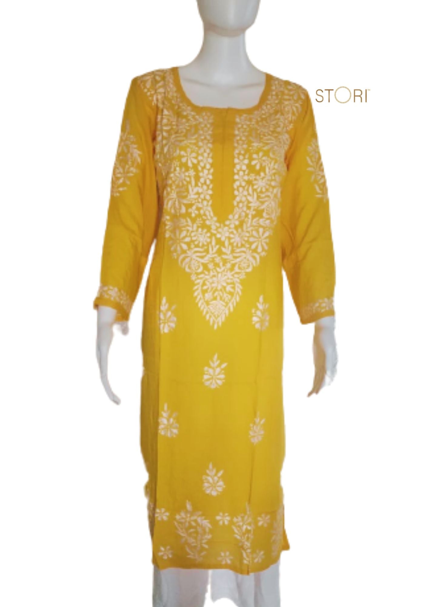 Zaarah Mango Yellow Handcrafted Soft Modal Cotton Chikankari Kurti