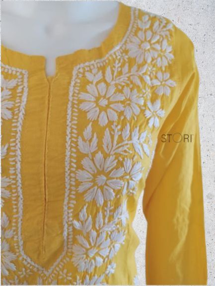 Prisha Magnolia Yellow Pure Cotton Straight Fit Chikankari Kurti