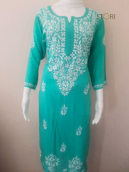 Zaarah Mint Green Handcrafted Soft Modal Cotton Chikankari Kurti