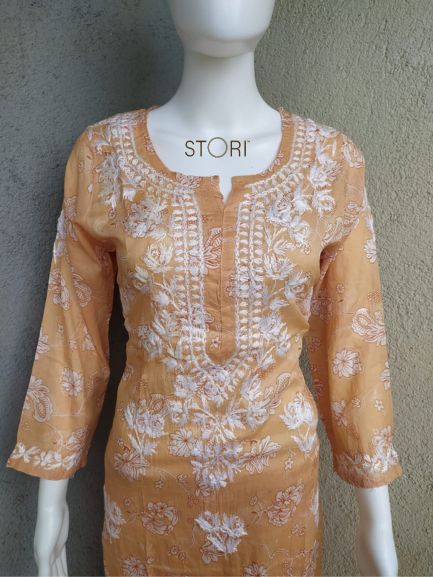 Niha Almond Brown Soft Cotton Mulmul Chikankari Kurti & Palazzo Set