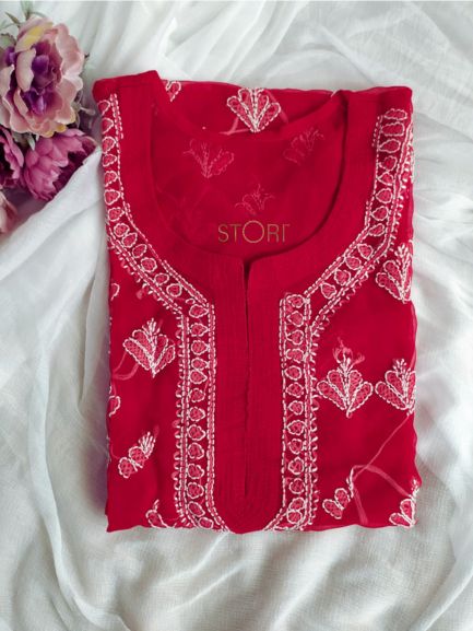 Boota Jaal Style Georgette Handcrafted Chikankari Kurti With Inner