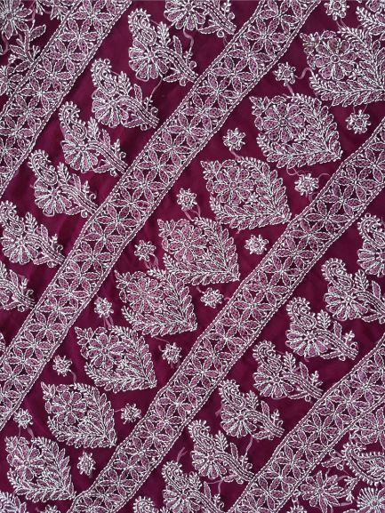 Wine Noor Full Jaal Hand Embroidered Lucknowi Chikankari Saree