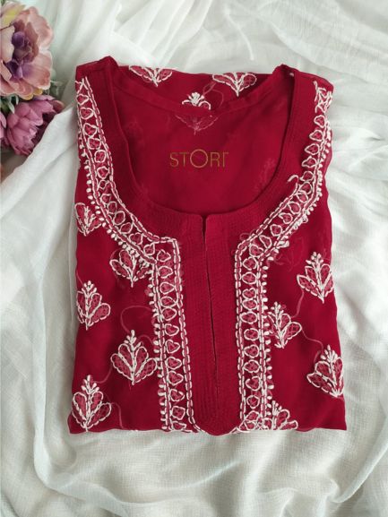 Boota Jaal Style Georgette Handcrafted Chikankari Kurti With Inner