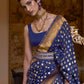 Ink Blue Handloom Woven Raw Khadi Silk Saree