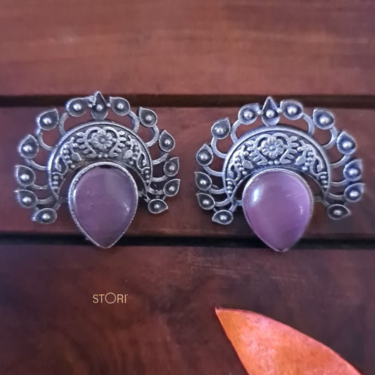 Dhruvika Monalisa Stone Silver Lookalike Earrings