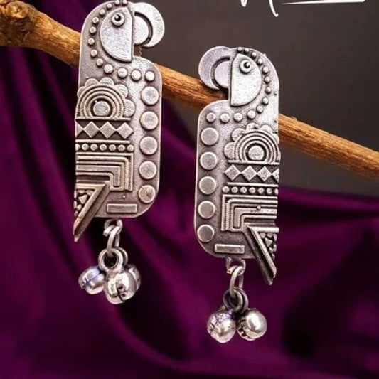 Handcrafted Parrot Silver Lookalike Earrings