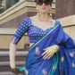 Peacock Blue Satin Silk Saree