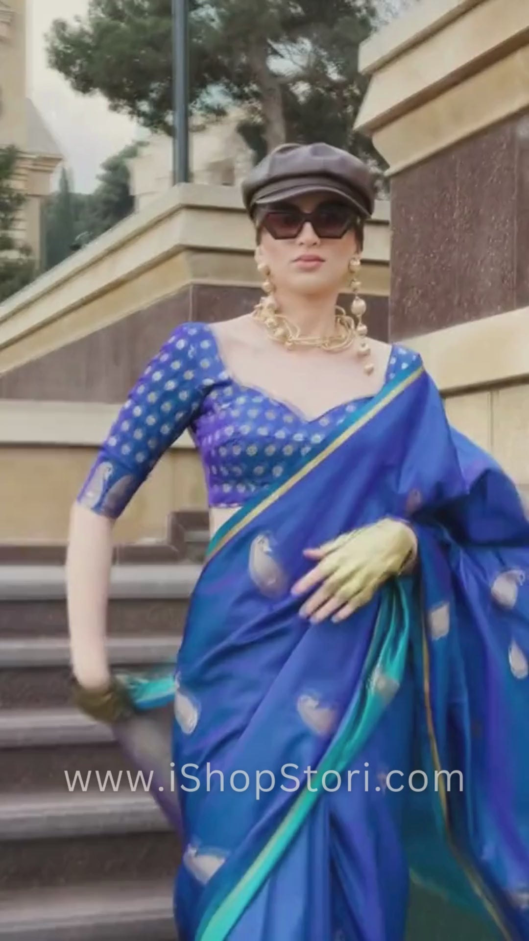 Peacock Blue Satin Silk Saree