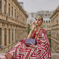 Red Banarasi Silk Saree With Chevron Stripes