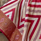 Red Banarasi Silk Saree With Chevron Stripes