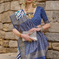 Blue Banarasi Silk Saree With Chevron Stripes