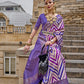 Purple Banarasi Silk Saree With Chevron Stripes