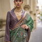 Green & Purple Silk Saree With Exotic Art Printed Border