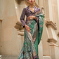 Green & Purple Silk Saree With Exotic Art Printed Border