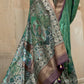 Green & Purple Silk Saree With Exotic Art Printed Border