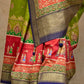 Green & Red Silk Saree With Exotic Art Printed Border