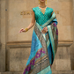 Green & Blue Silk Saree With Exotic Art Printed Border