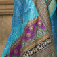 Green & Blue Silk Saree With Exotic Art Printed Border