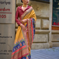 Mustard Yellow Silk Saree With Exotic Art Printed Border