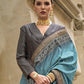 Rama Blue Silk Saree With Exotic Art Printed Border