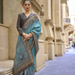 Rama Blue Silk Saree With Exotic Art Printed Border